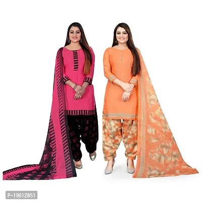 Elegant Multicoloured Crepe Self Design Dress Material with Dupatta For Women