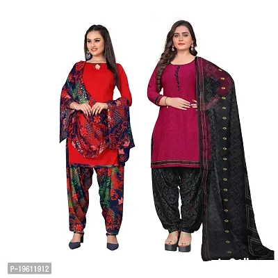 Elegant Multicoloured Crepe Self Design Dress Material with Dupatta For Women-thumb0