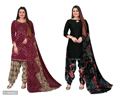 Stylish Prints Crepe Unstitched Dress Material For Women- ( Pack Of 2 )