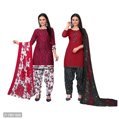 Elegant Multicoloured Crepe Self Design Dress Material with Dupatta For Women-thumb0