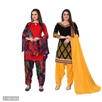 Elegant Multicoloured Crepe Self Design Dress Material with Dupatta For Women