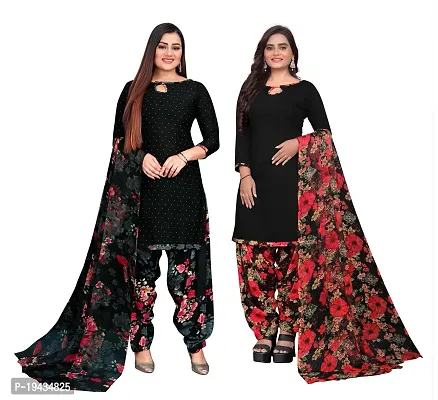 Stylish Prints Crepe Unstitched Dress Material For Women- ( Pack Of 2 )-thumb0