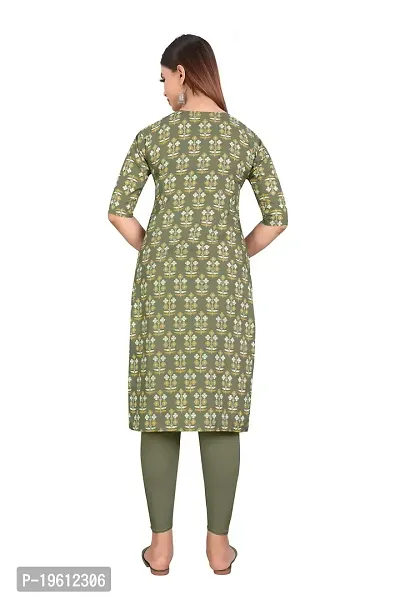 Stylish Olive Crepe Digital Printed A-Line Kurti For Women-thumb2