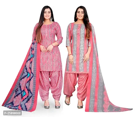 Elegant Multicoloured Cotton Floral Print Dress Material with Dupatta For Women Pack Of 2-thumb0