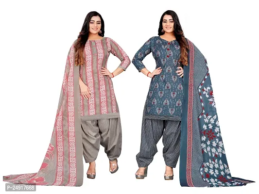 Elegant Multicoloured Cotton Floral Print Dress Material with Dupatta For Women Combo Of 2-thumb0