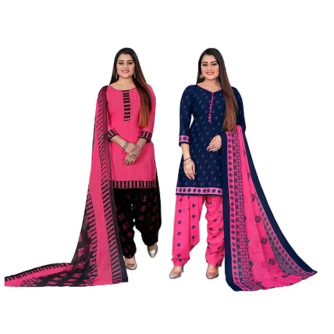 Stylish Crepe Printed Unstitched Suit - Pack of 2