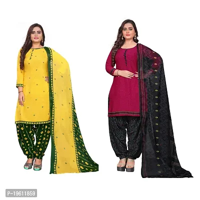 Elegant Multicoloured Crepe Self Design Dress Material with Dupatta For Women