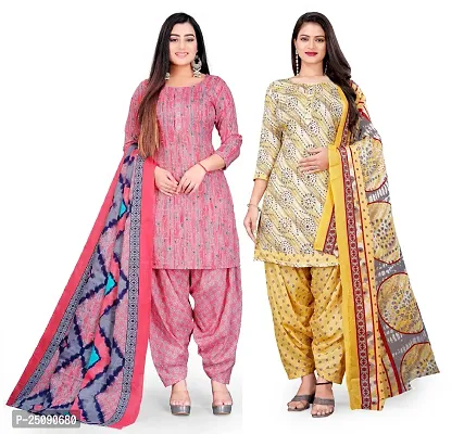 Elegant Multicoloured Cotton Floral Print Dress Material with Dupatta For Women Pack Of 2-thumb0