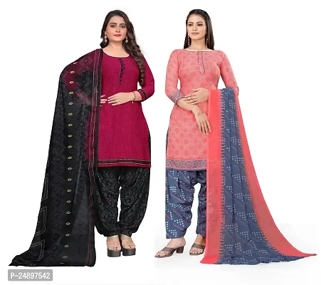 Elegant Multicoloured Crepe Floral Print Dress Material With Dupatta For Women, Pack Of 2-thumb0