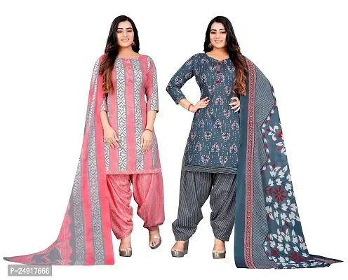 Elegant Multicoloured Cotton Floral Print Dress Material with Dupatta For Women Combo Of 2-thumb0