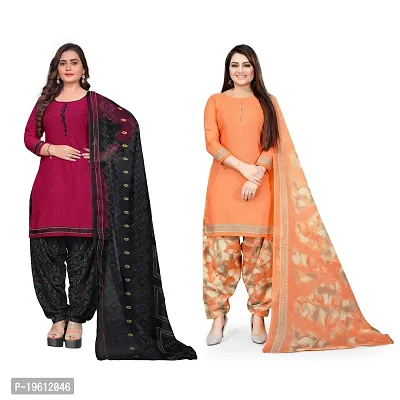 Elegant Multicoloured Crepe Self Design Dress Material with Dupatta For Women-thumb0