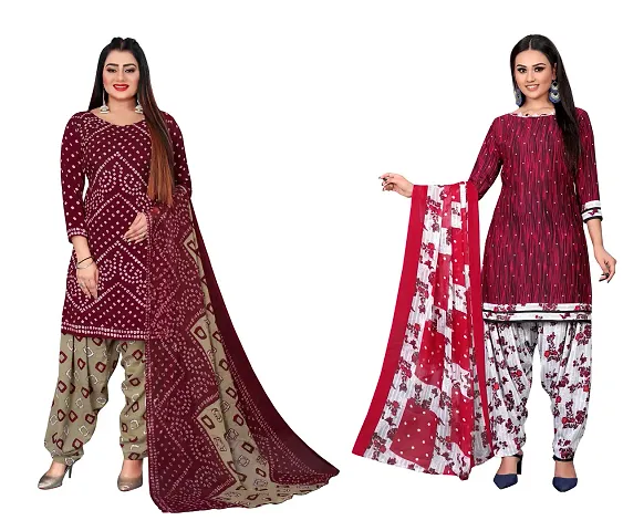 Stylish Prints Crepe Unstitched Dress Material For Women- ( Pack Of 2 )