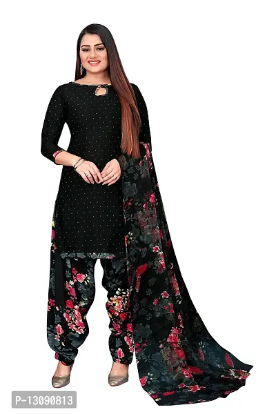 PARADISE PRINTS Crepe Pokla Printed Unstitched Dress Material For Women$$Dark Black$$-thumb0