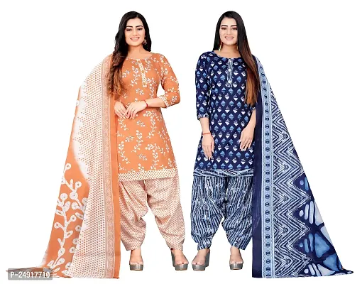 Elegant Multicoloured Cotton Floral Print Dress Material with Dupatta For Women Combo Of 2-thumb0