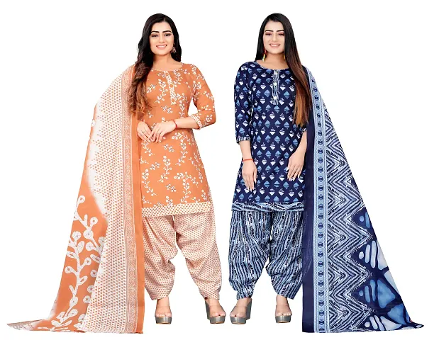 Elegant Floral Print Dress Material with Dupatta For Women Combo Of 2