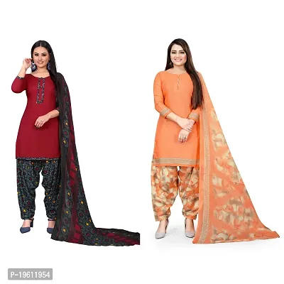 Elegant Multicoloured Crepe Self Design Dress Material with Dupatta For Women-thumb0