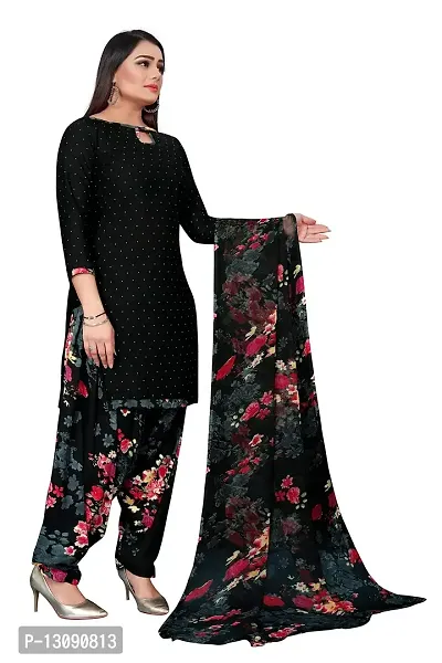 PARADISE PRINTS Crepe Pokla Printed Unstitched Dress Material For Women$$Dark Black$$-thumb3