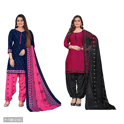 Elegant Multicoloured Crepe Self Design Dress Material with Dupatta For Women-thumb0