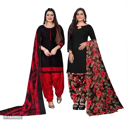 Stylish Prints Crepe Unstitched Dress Material For Women- ( Pack Of 2 )-thumb0