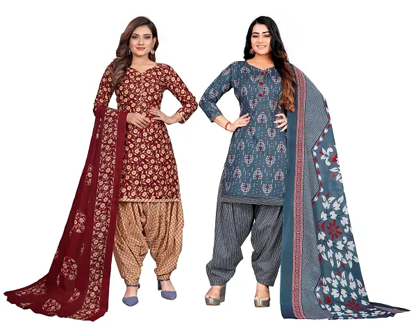 Stylish Prints Crepe Unstitched Dress Material For Women- ( Pack Of 2 )