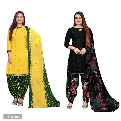 Elegant Multicoloured Crepe Self Design Dress Material with Dupatta For Women-thumb0