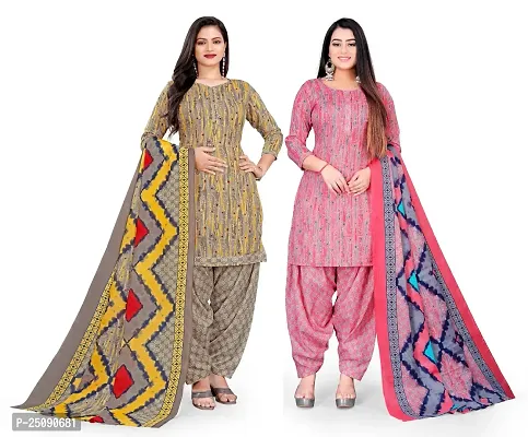 Elegant Multicoloured Cotton Floral Print Dress Material with Dupatta For Women Pack Of 2