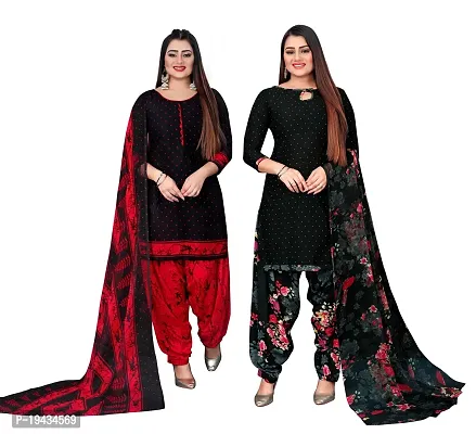 Stylish Prints Crepe Unstitched Dress Material For Women- ( Pack Of 2 )-thumb0