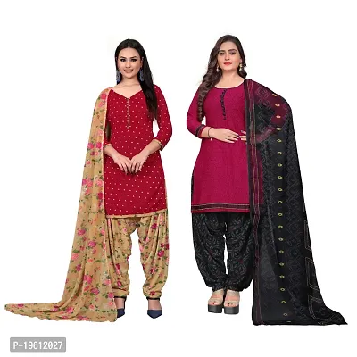 Elegant Multicoloured Crepe Self Design Dress Material with Dupatta For Women