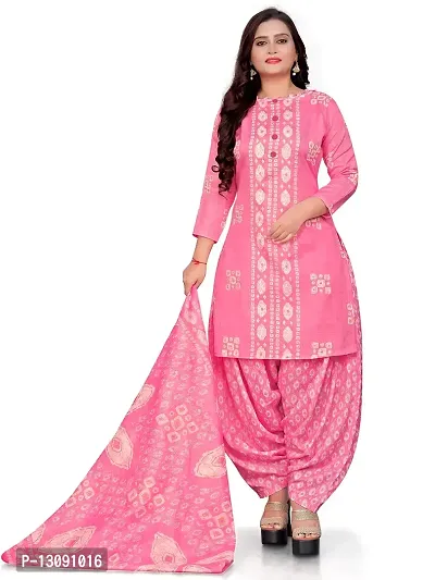 PARADISE PRINTS Women's Cotton Foil Printed Unstitched Salwar Suit Dress Material{Light Pink}-thumb0