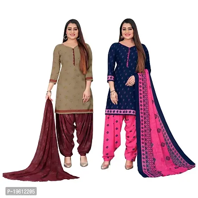 Elegant Multicoloured Crepe Self Design Dress Material with Dupatta For Women-thumb0