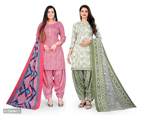 Elegant Multicoloured Cotton Floral Print Dress Material with Dupatta For Women Pack Of 2