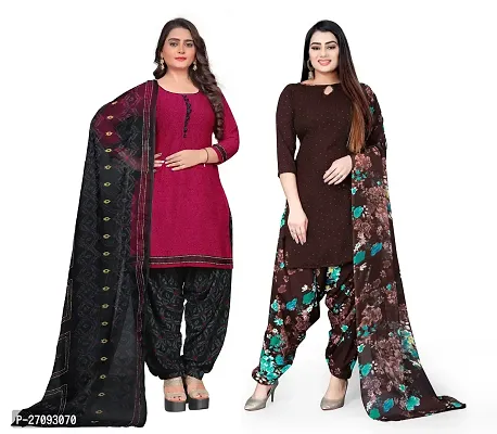 Beautiful Multicoloured Crepe Dress Material With Dupatta For Women-Pack Of 2-thumb0