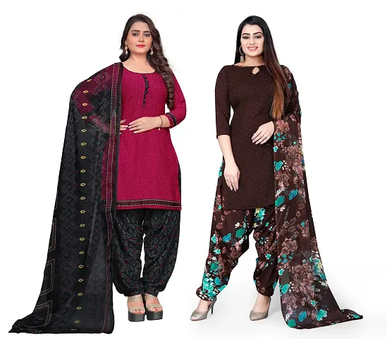 Stylish Prints Crepe Unstitched Dress Material For Women- ( Pack Of 2 )