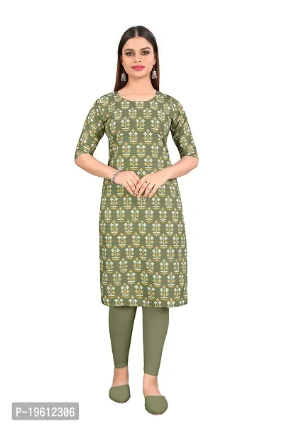 Stylish Olive Crepe Digital Printed A-Line Kurti For Women-thumb0