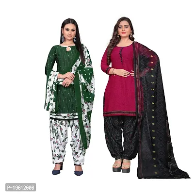 Elegant Multicoloured Crepe Self Design Dress Material with Dupatta For Women-thumb0