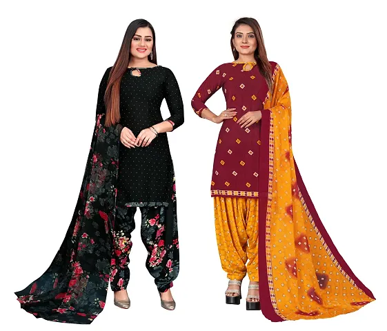 Stylish Crepe Printed Unstitched Suit - Pack of 2