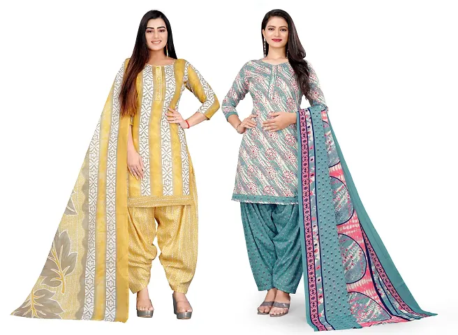 Stylish Cotton Printed Unstitched Suit - Pack of 2