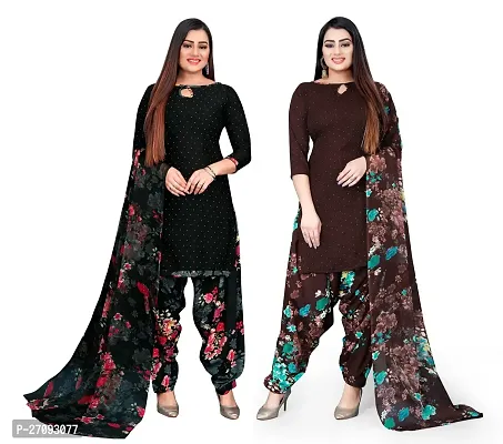 Beautiful Multicoloured Crepe Dress Material With Dupatta For Women-Pack Of 2-thumb0