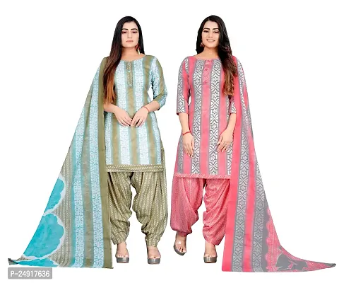 Elegant Multicoloured Cotton Floral Print Dress Material with Dupatta For Women Combo Of 2-thumb0