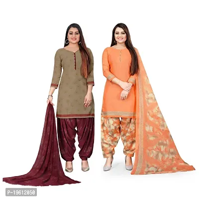 Elegant Multicoloured Crepe Self Design Dress Material with Dupatta For Women