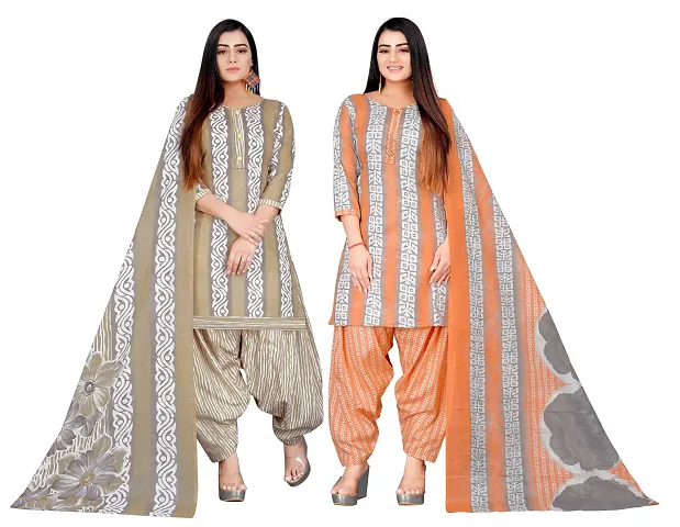 Stylish Cotton Printed Unstitched Suit - Pack of 2