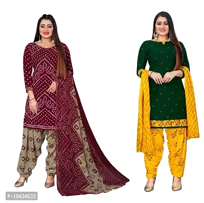 Stylish Prints Crepe Unstitched Dress Material For Women- ( Pack Of 2 )