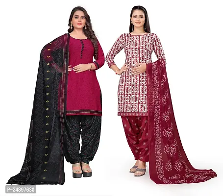 Elegant Multicoloured Crepe Floral Print Dress Material With Dupatta For Women, Pack Of 2-thumb0