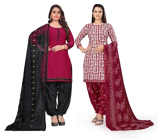 Stylish Crepe Printed Unstitched Suit - Pack of 2