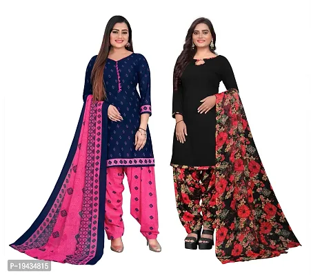 Stylish Prints Crepe Unstitched Dress Material For Women- ( Pack Of 2 )-thumb0