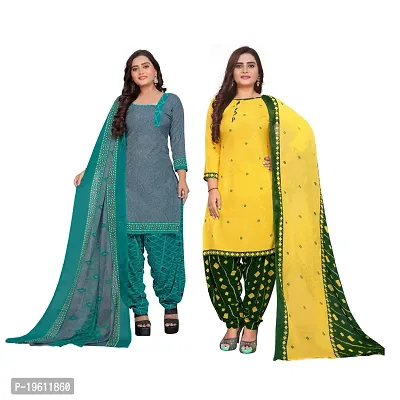 Elegant Multicoloured Crepe Self Design Dress Material with Dupatta For Women-thumb0