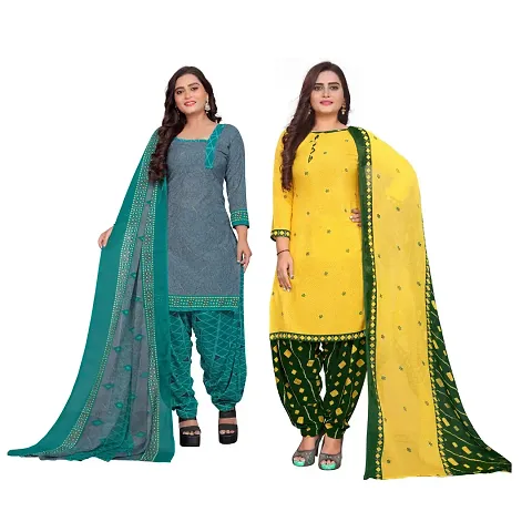 Stylish Prints Crepe Unstitched Dress Material For Women- ( Pack Of 2 )