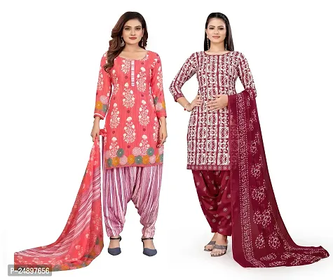 Elegant Multicoloured Crepe Floral Print Dress Material With Dupatta For Women, Pack Of 2-thumb0