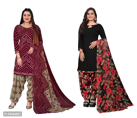 Stylish Prints Crepe Unstitched Dress Material For Women- ( Pack Of 2 )