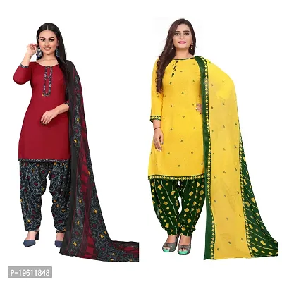 Elegant Multicoloured Crepe Self Design Dress Material with Dupatta For Women-thumb0